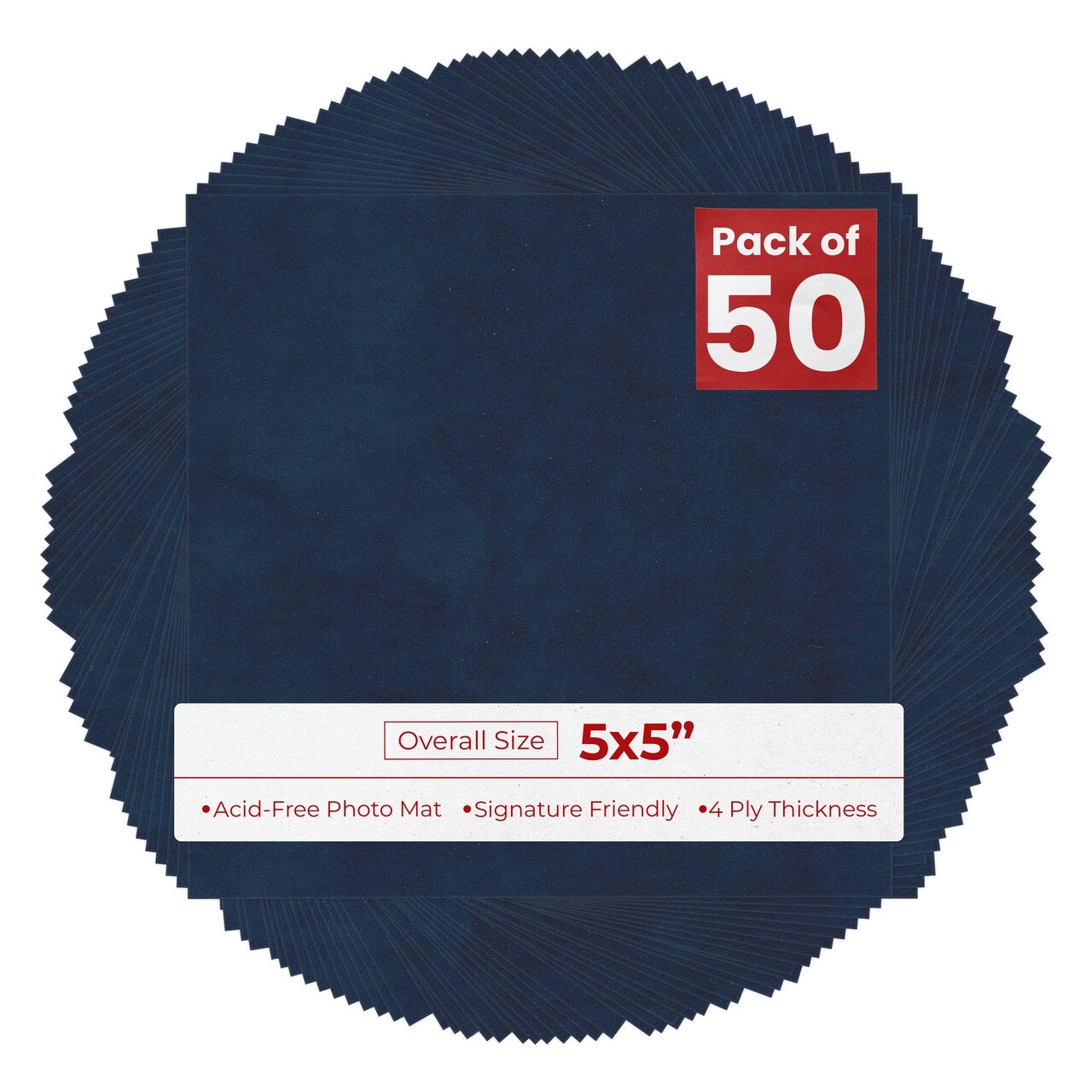 Navy Suede 5x5 Inch Uncut Mat Board - Blank Sheets, No Opening